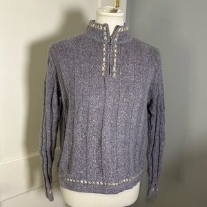 Woolrich Women’s Heather Gray/ Violet 1-4 Zip-Up Sweater with Cream Details